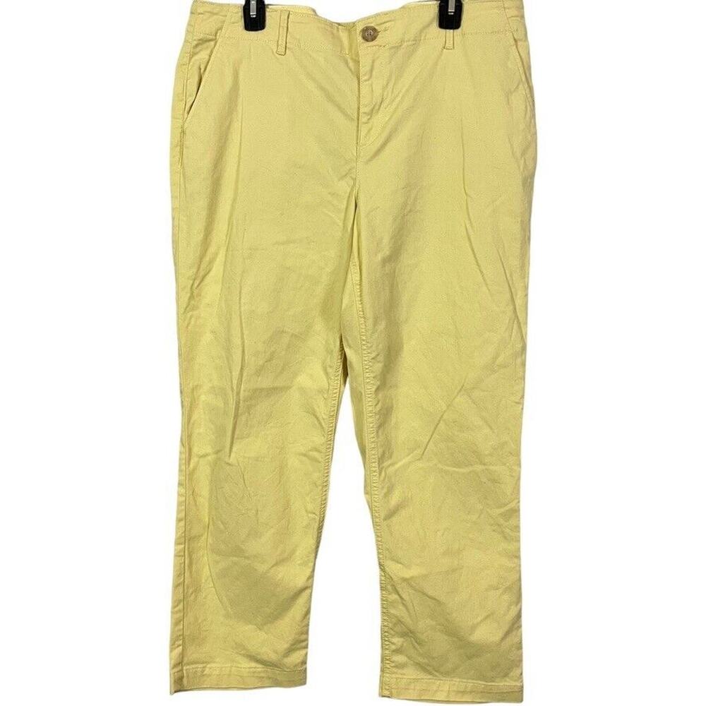 Ann Taylor Loft The Slim Yellow Khaki Stretch Cotton Flat Front Pants Womens 14